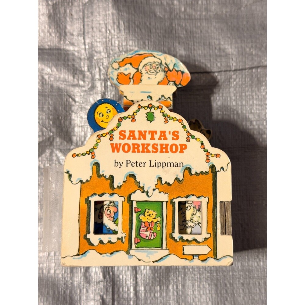 Vintage 1993 Santa’s Workshop Board Book Peter Lippman House Shaped Workman Pres